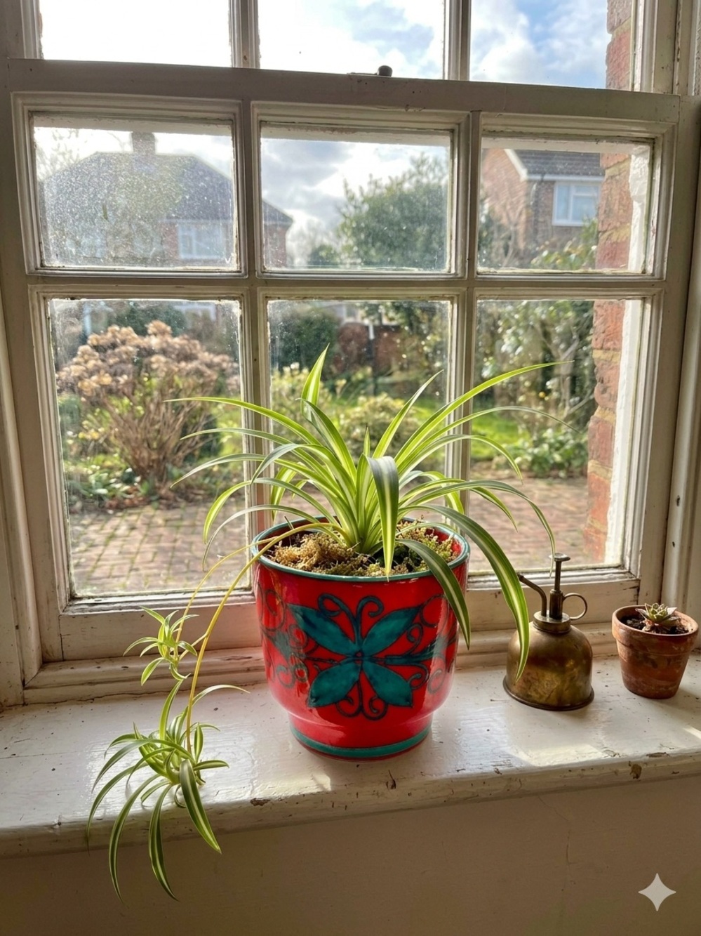 Mid Century Italian Pottery Planter Pot Retro Vintage Bright Butterfly Teal Red